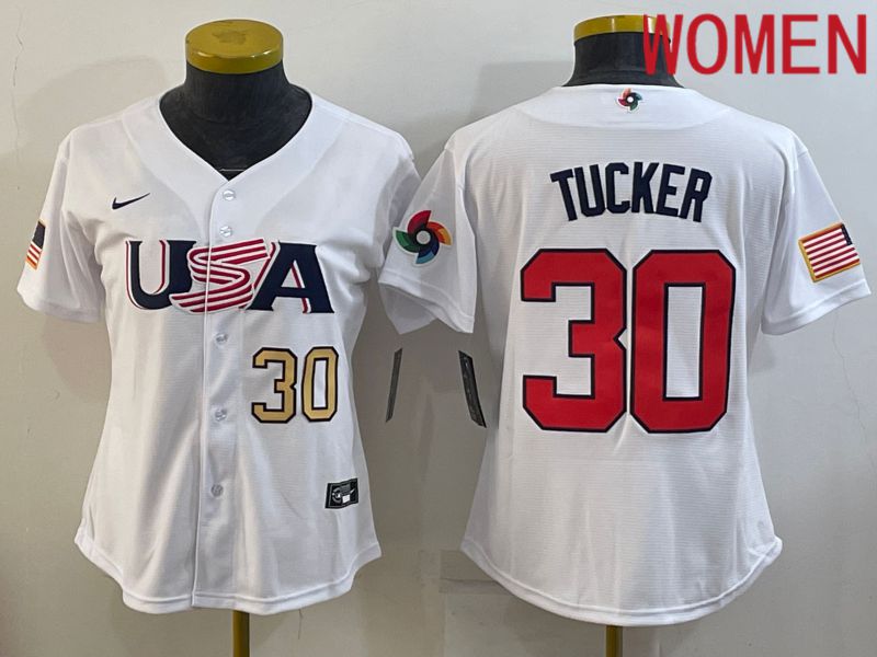 Women 2023 World Cub USA #30 Tucker White Nike MLB Jersey